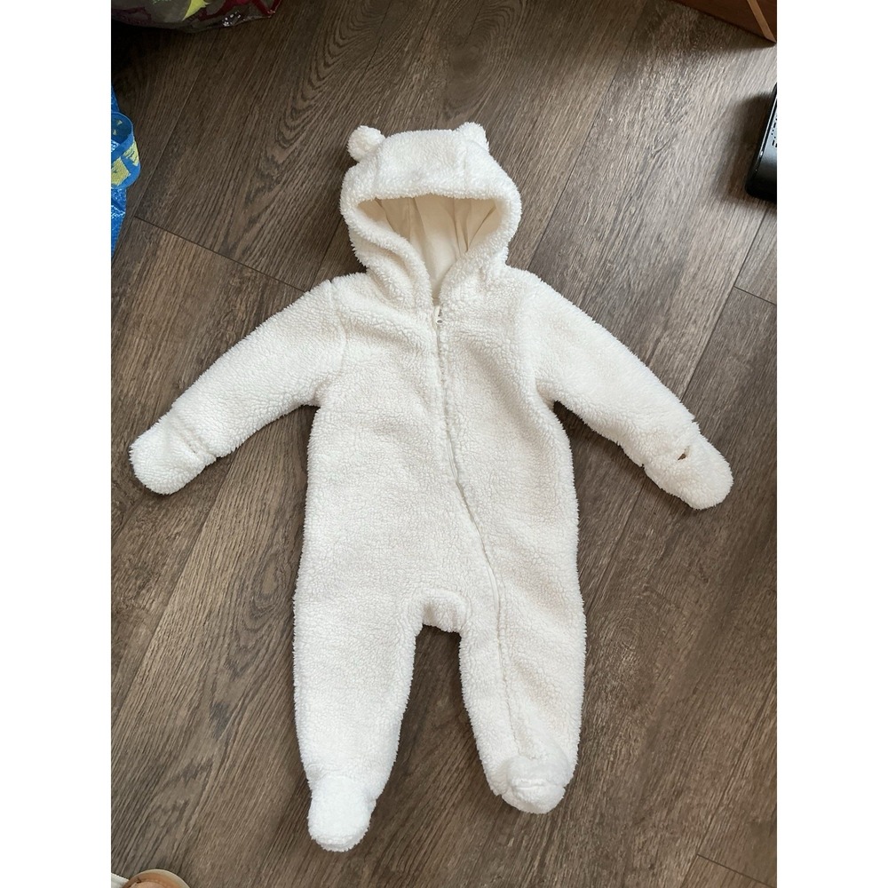 Lullaby Baby Sherpa Bear One Piece Teddy Jumpsuit White Size 6-9 Months‎ EUC